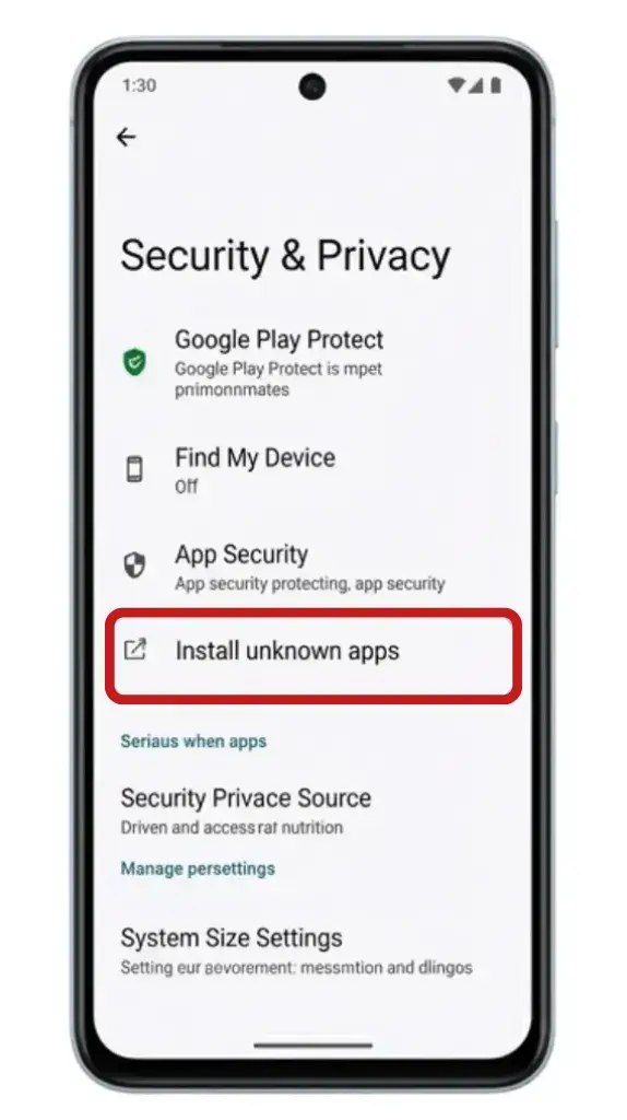 Pantalla de ajustes de Android mostrando cómo activar instalación de apps desconocidas