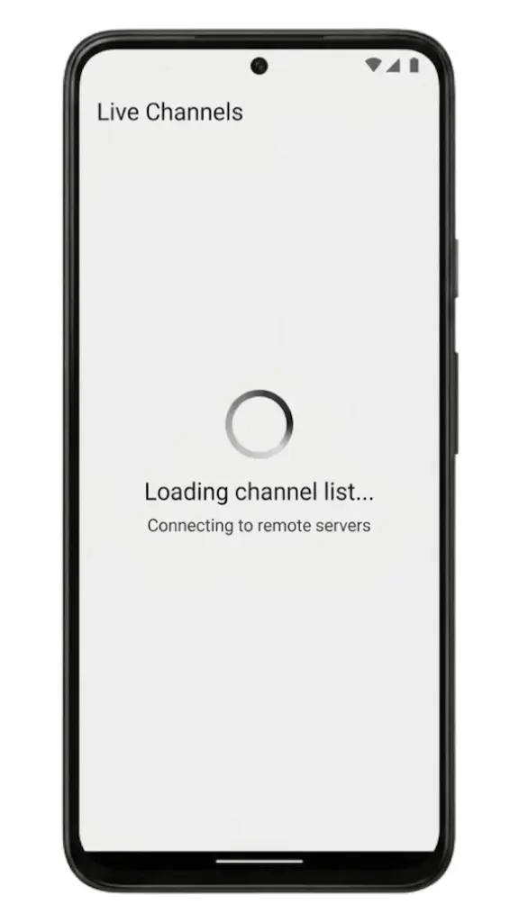 Pantalla de Xuper TV APK cargando la lista de canales en vivo después de la instalación